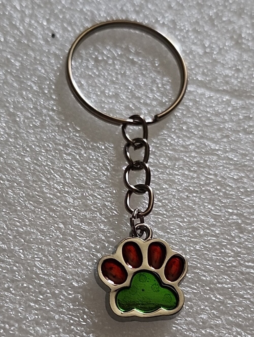 Hand Crafted Red and Green Paw Print Keychain